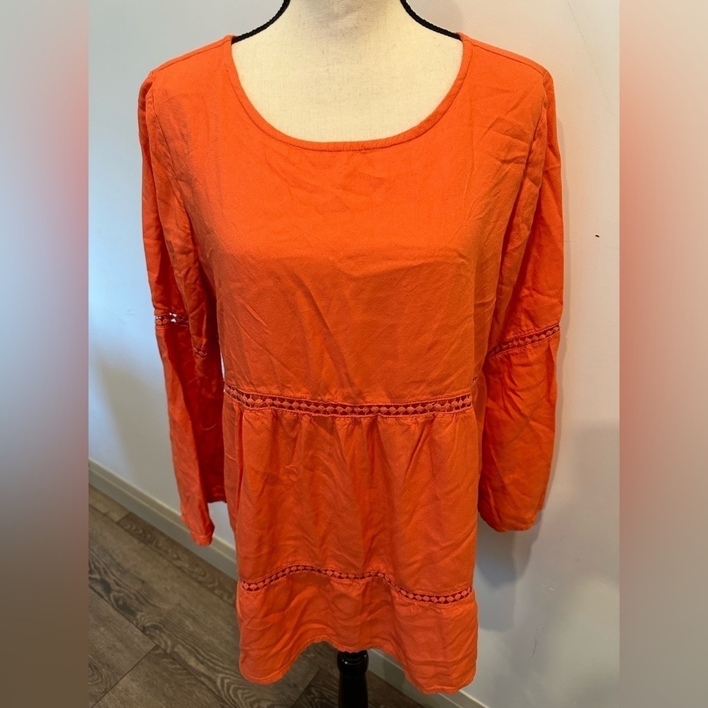 Amanda Green Orange Blouse Tunic Style SZ L Halloween 🎃  Costume Lining